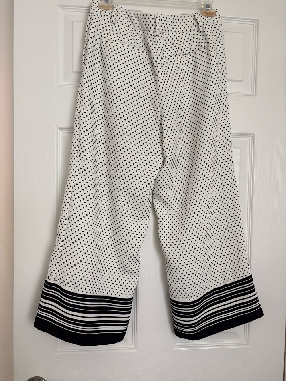 Ann Taylor Factory White Wide-Leg Polka Dot Pants with Black Trim - Picture 3 of 5